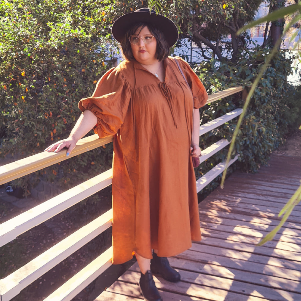 Vee’s Caramel Linen Vali Dress – A + R Fabrics